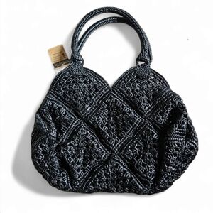 Black Woven Straw Crochet Shoulder/ Tote Bag